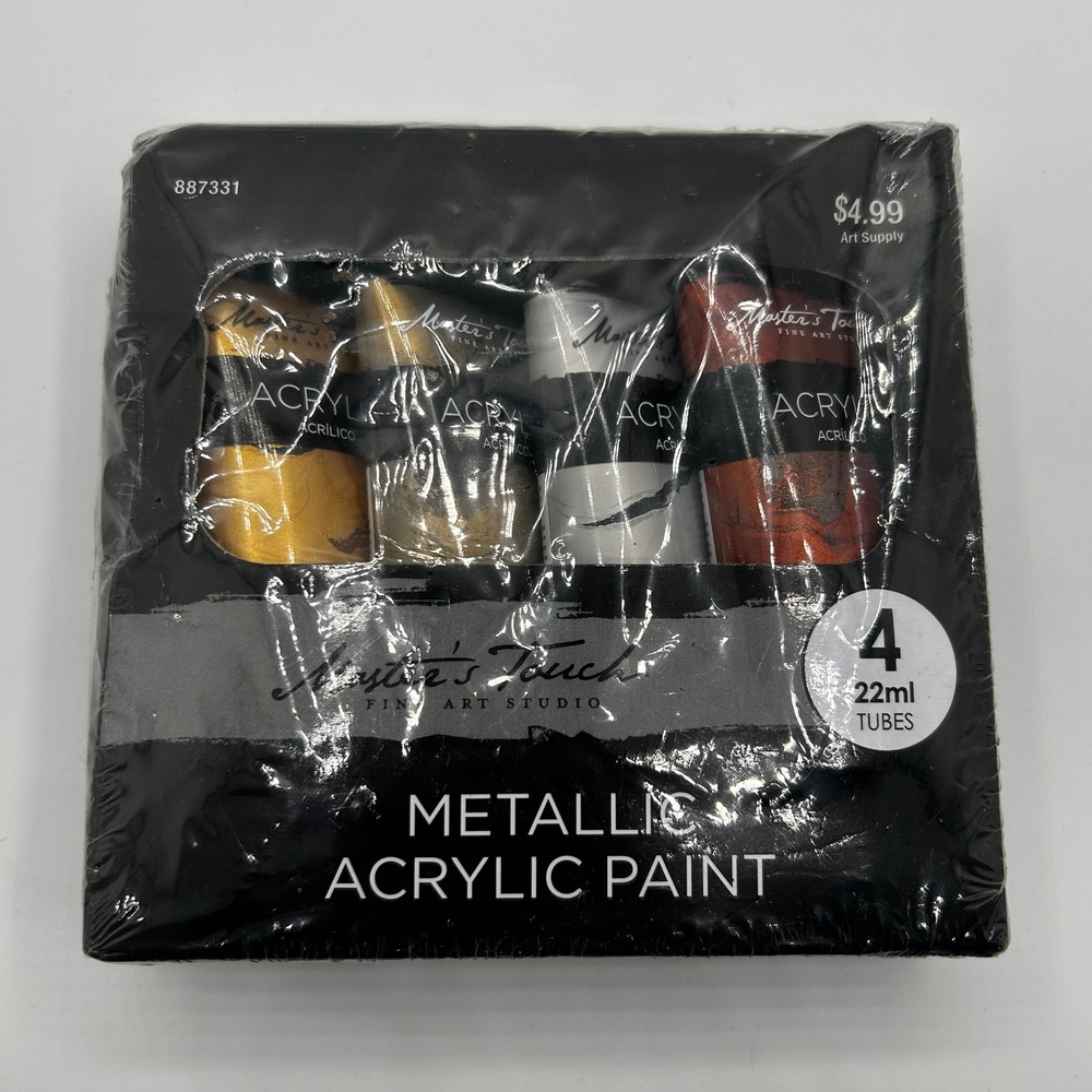 Master's Touch Metallic Acrylic Paint Set 4 Tubes Gold‎ Silver Copper Bronze